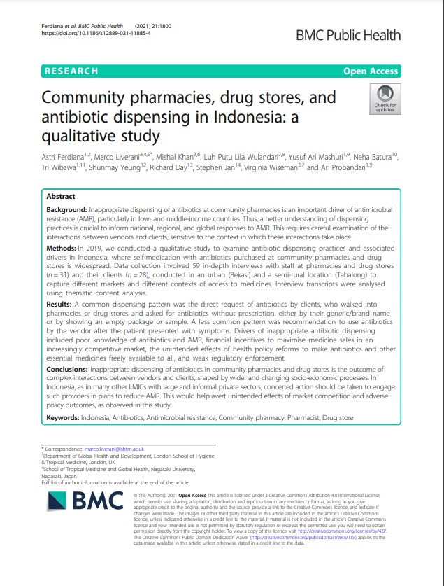 Community pharmacies, drug stores, and antibiotic dispensing in Indonesia: a qualitative study