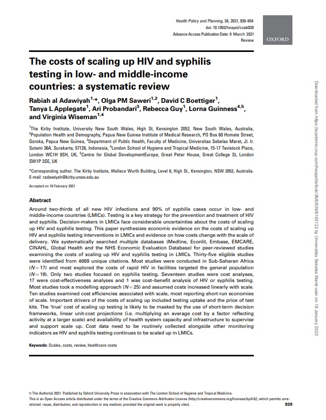 The costs of scaling up HIV and syphilis testing in low- and middle-income countries: a systematic review