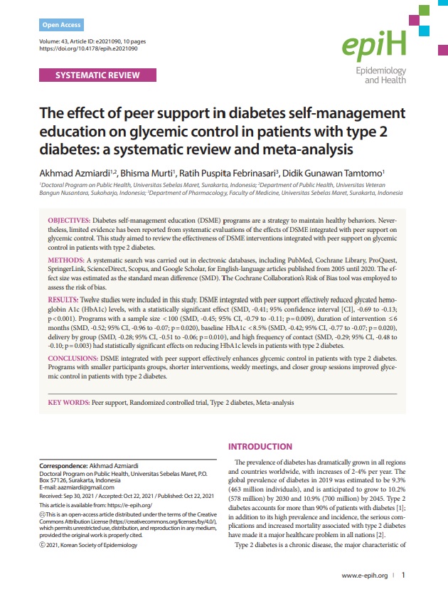 The effect of peer support in diabetes self-management education on glycemic control in patients with type 2 diabetes: a systematic review and meta-analysis