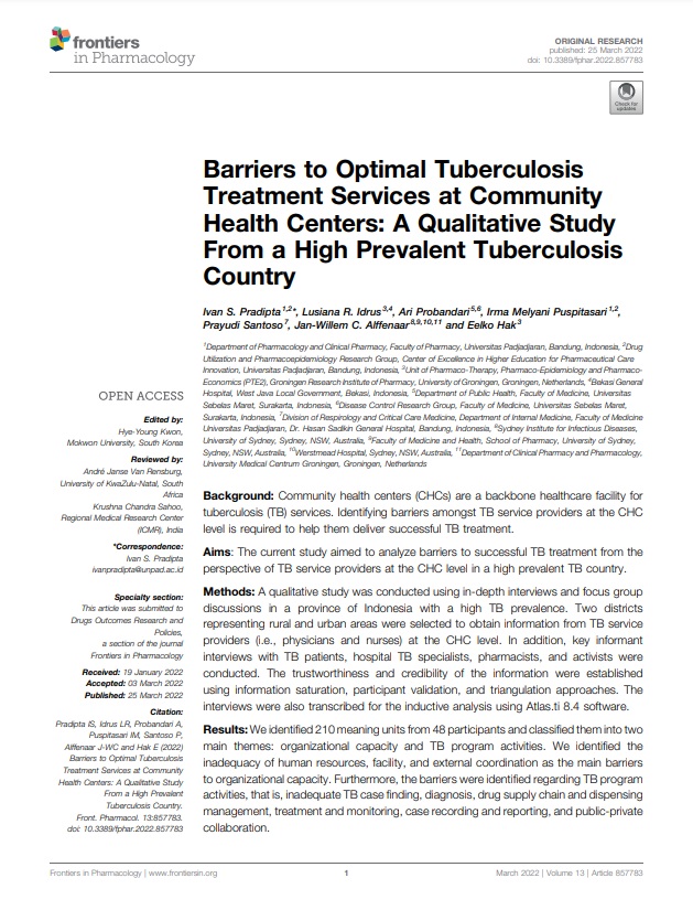 Barriers to Optimal Tuberculosis Treatment Services at Community Health Centers: A Qualitative Study From a High Prevalent Tuberculosis Country