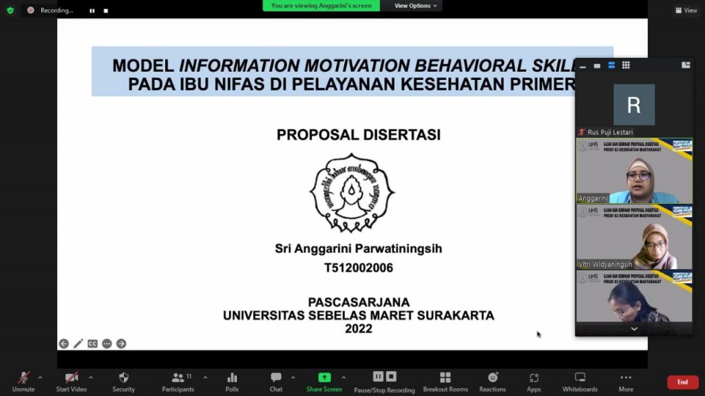 Ujian  Seminar  Proposal Disertasi an.Sri Anggarini Parwatiningsih NIM. T512002006, Jumat 15 Juli 2022