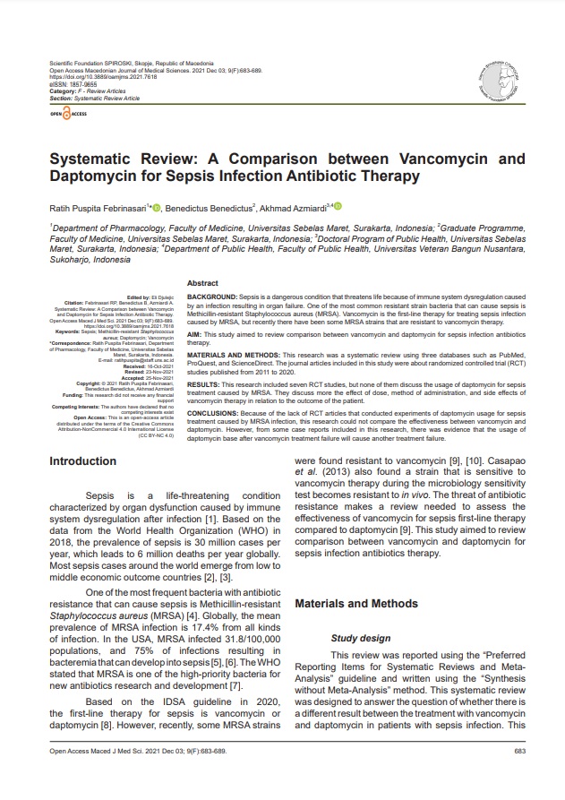 Systematic Review: A Comparison between Vancomycin and<br>Daptomycin for Sepsis Infection Antibiotic Therapy